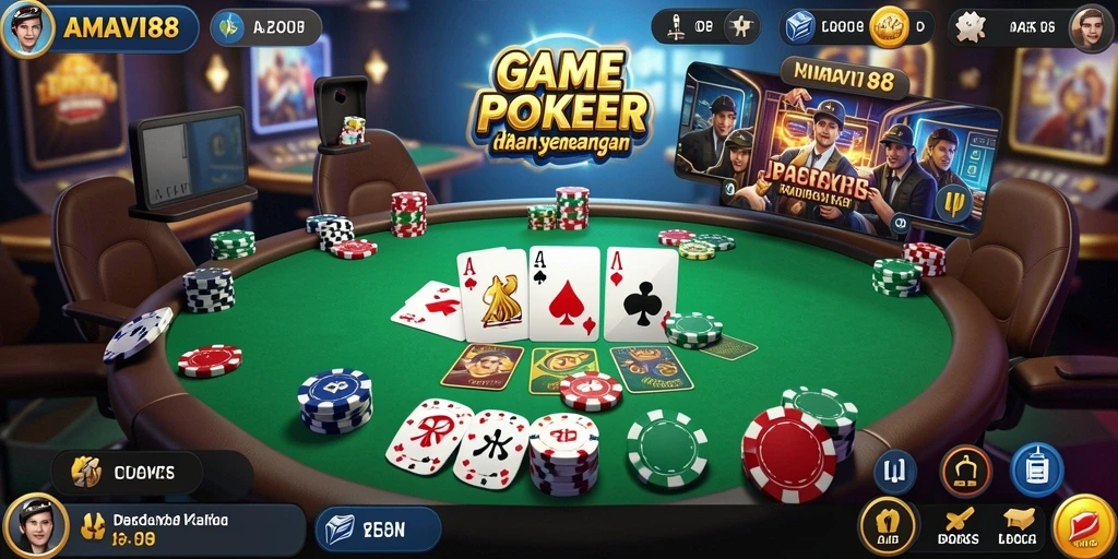 Tampilan permainan poker yang seru dan interaktif.
