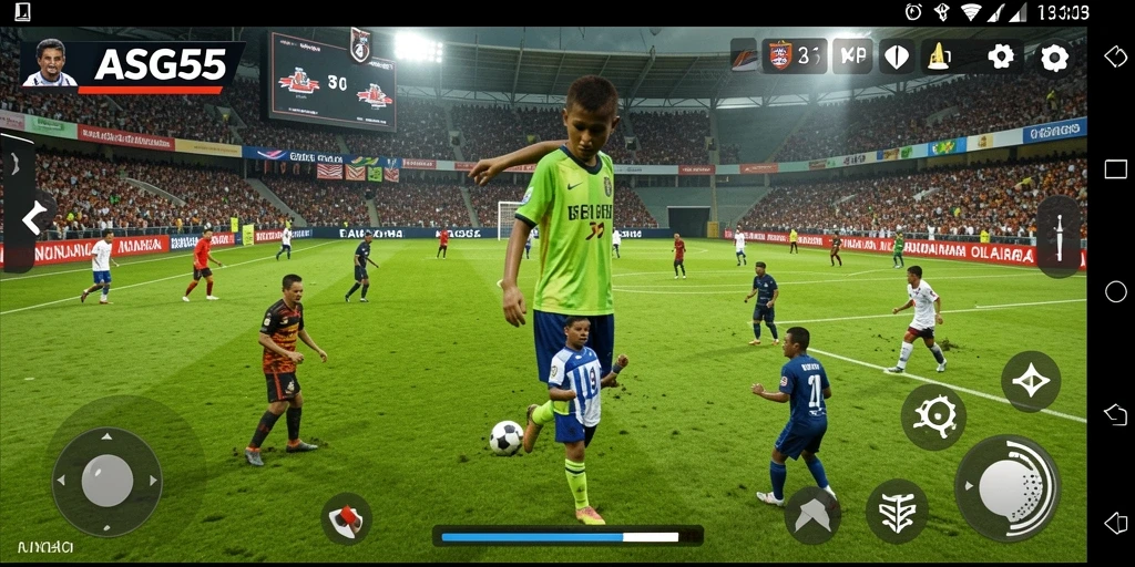 Tampilan gameplay menarik dari ASG55 dengan aksi sepak bola seru.