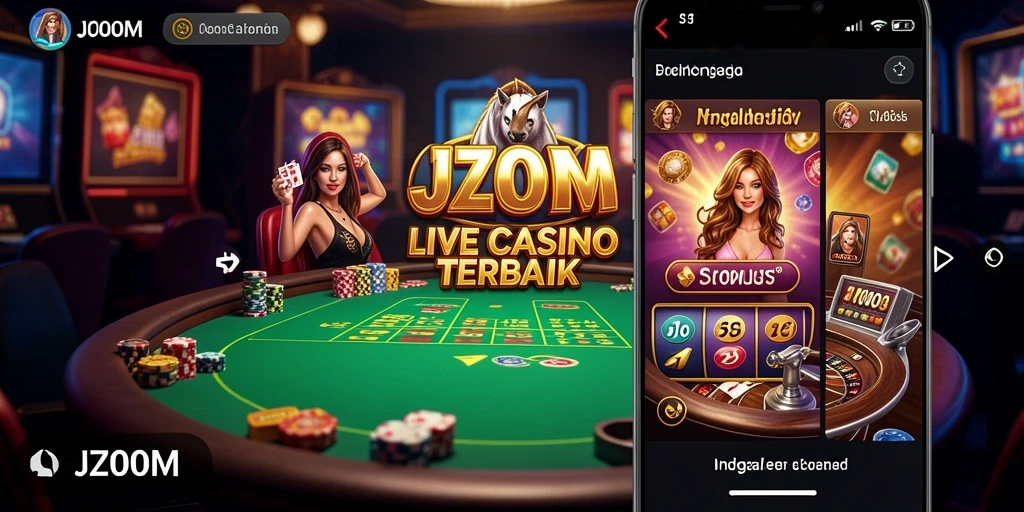 Tangkapan layar J200M menampilkan dealer langsung dan suasana kasino yang mengasyikkan.