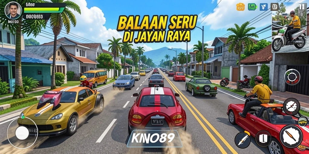 Tampilan gameplay balapan yang menegangkan di KNO89.