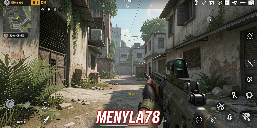 Tampilan gameplay menegangkan di MENYALA78 dengan aksi tembak menembak.