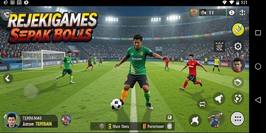 Tampilan gameplay seru dalam REJEKIGAMES dengan aksi sepak bola yang mendebarkan.