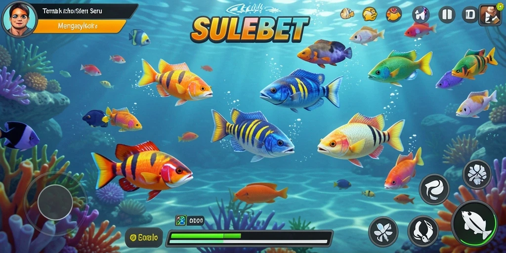 Tangkapan layar utama dari gameplay SULEBET menampilkan aksi menembak ikan yang seru.